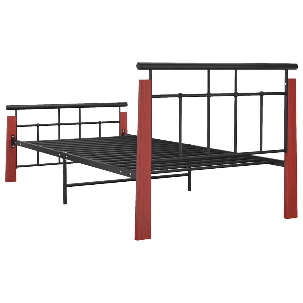 Bettgestell Metall und Massivholz Eiche 100x200 cm