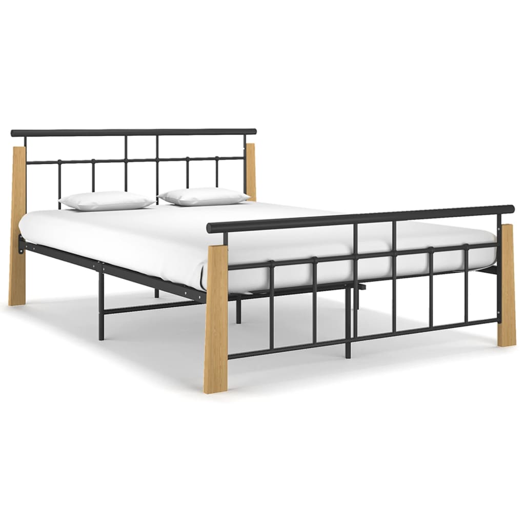 Bettgestell Metall und Massivholz Eiche 140x200 cm