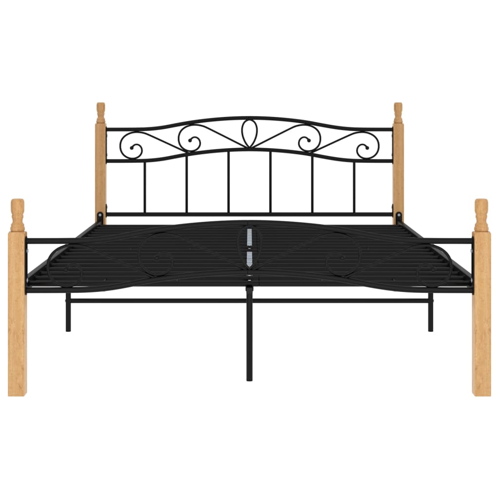 Massivholzbett Schwarz Metall und Eiche 160x200 cm