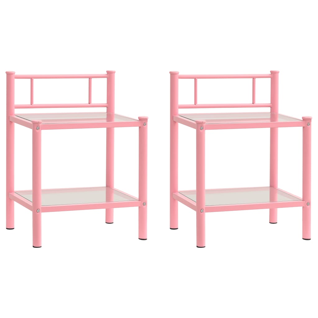 Nachttische 2 Stk. Rosa Transparent Metall und Glas