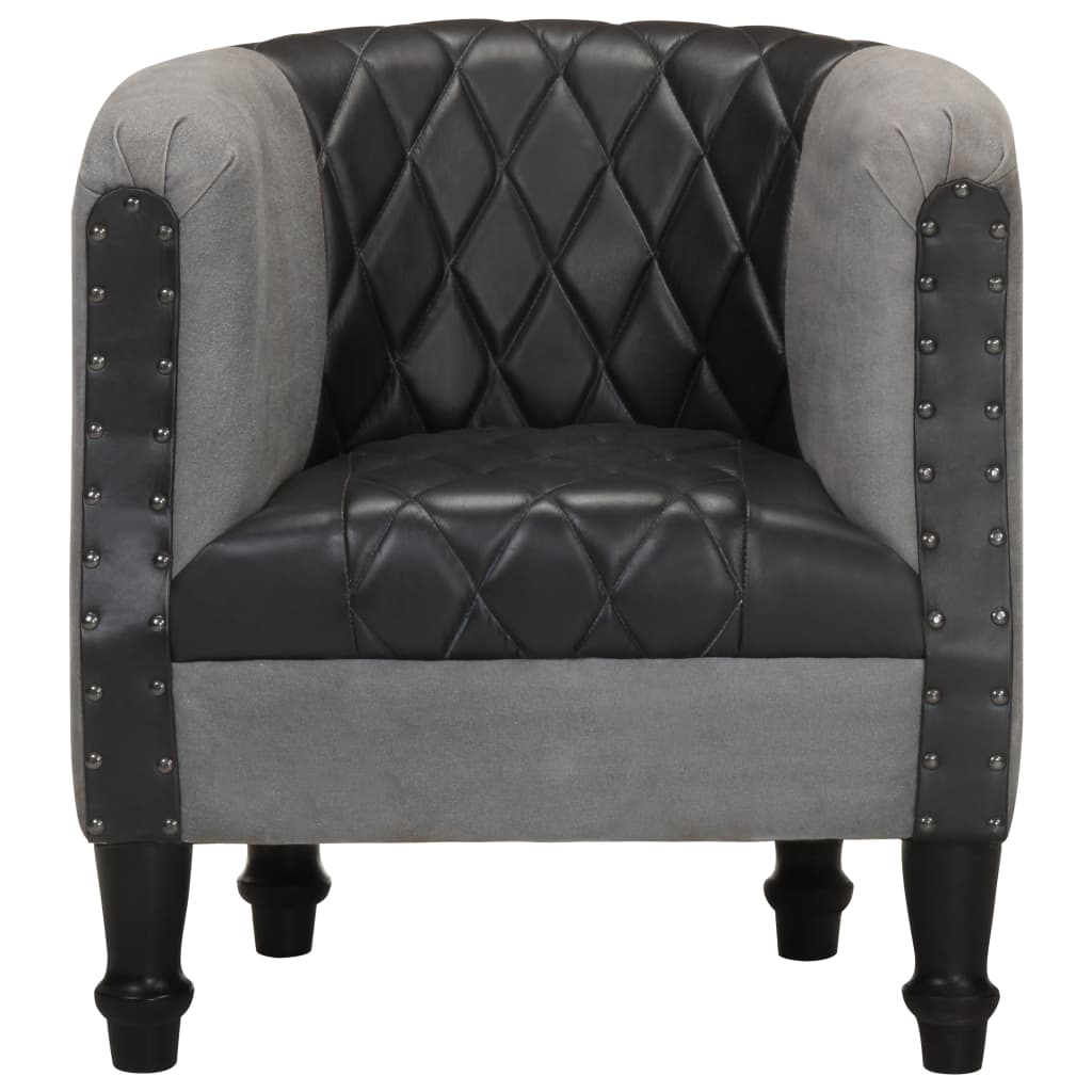 Sessel Schwarz Echtleder und Massivholz Mango