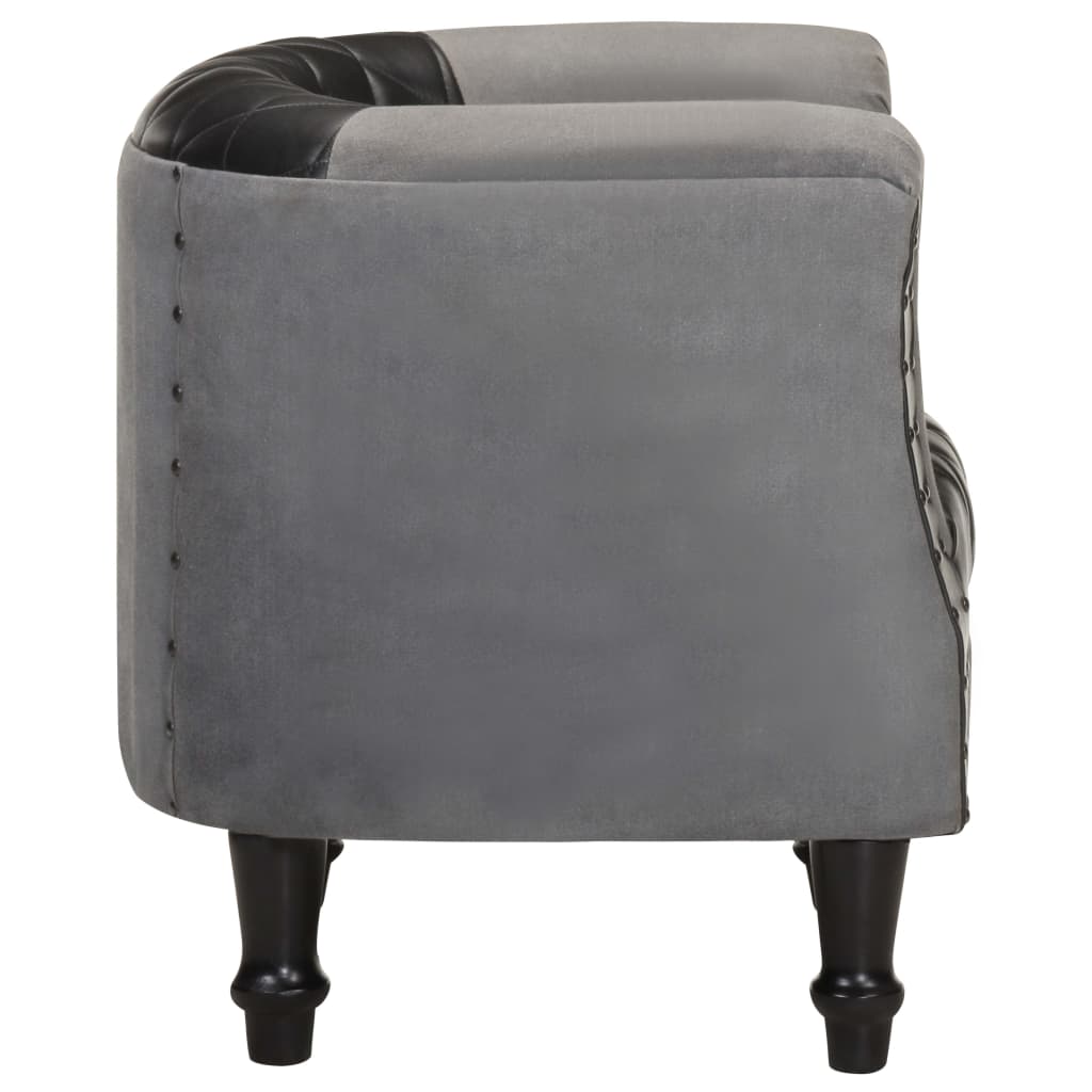 Sessel Schwarz Echtleder und Massivholz Mango