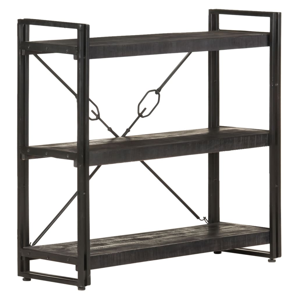 Bücherregal 3 Fächer Schwarz 90x30x80 cm Mango Massivholz