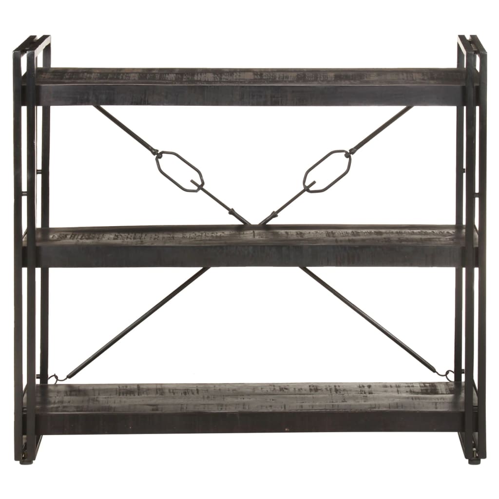 Bücherregal 3 Fächer Schwarz 90x30x80 cm Mango Massivholz