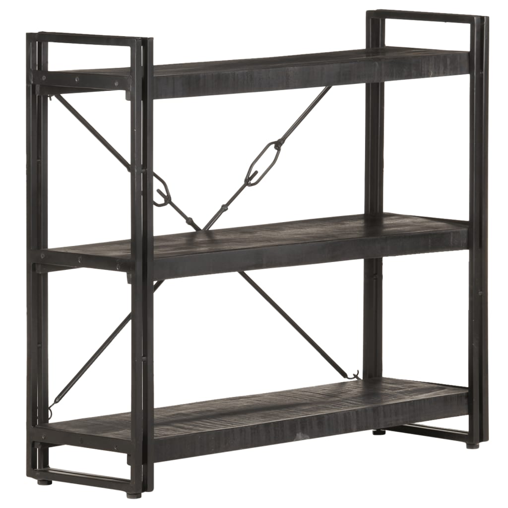 Bücherregal 3 Fächer Schwarz 90x30x80 cm Mango Massivholz
