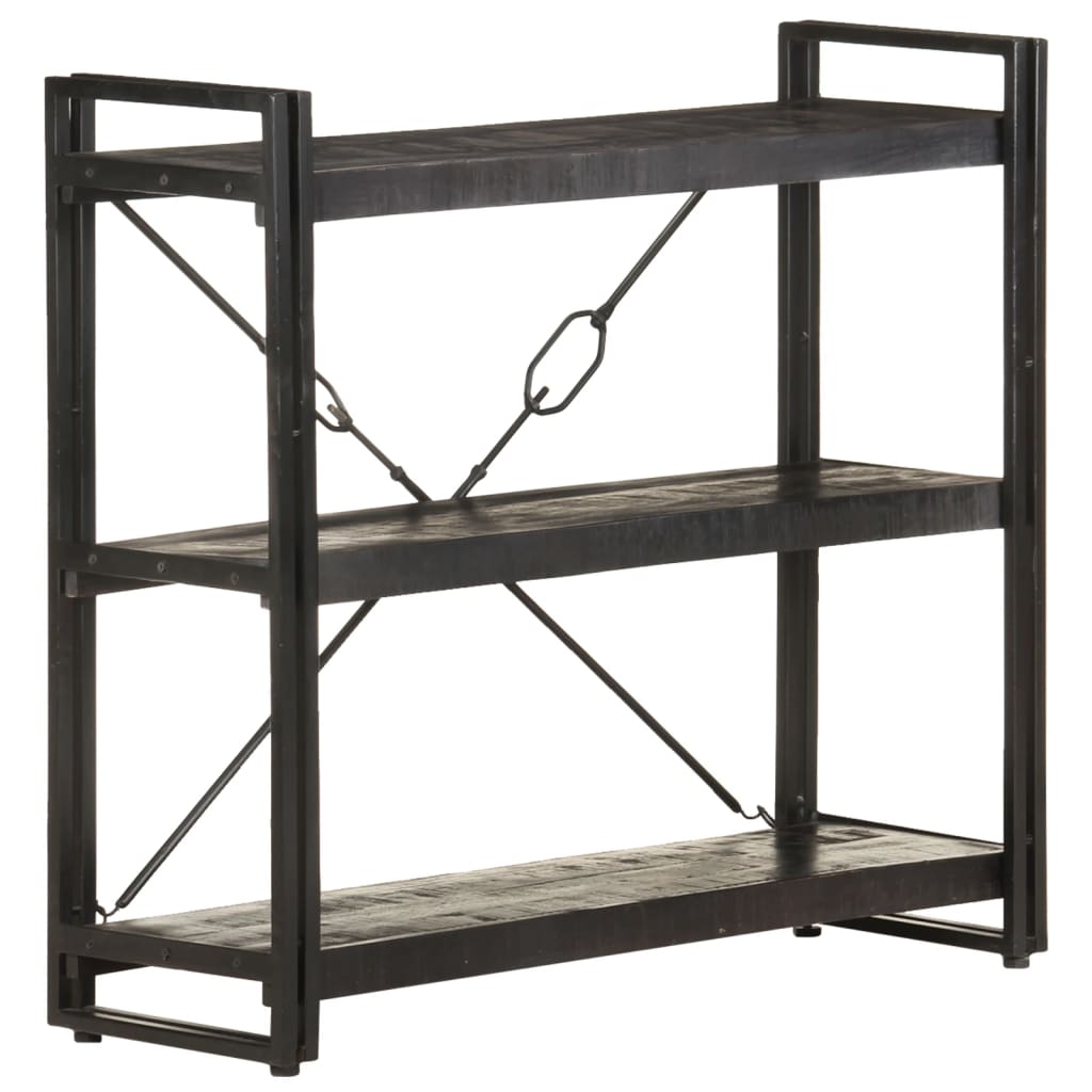Bücherregal 3 Fächer Schwarz 90x30x80 cm Mango Massivholz