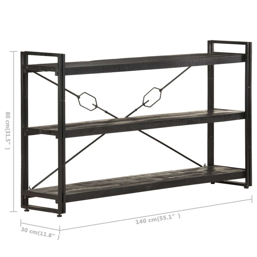 Bücherregal 3 Fächer Schwarz 140x30x80 cm Mango Massivholz