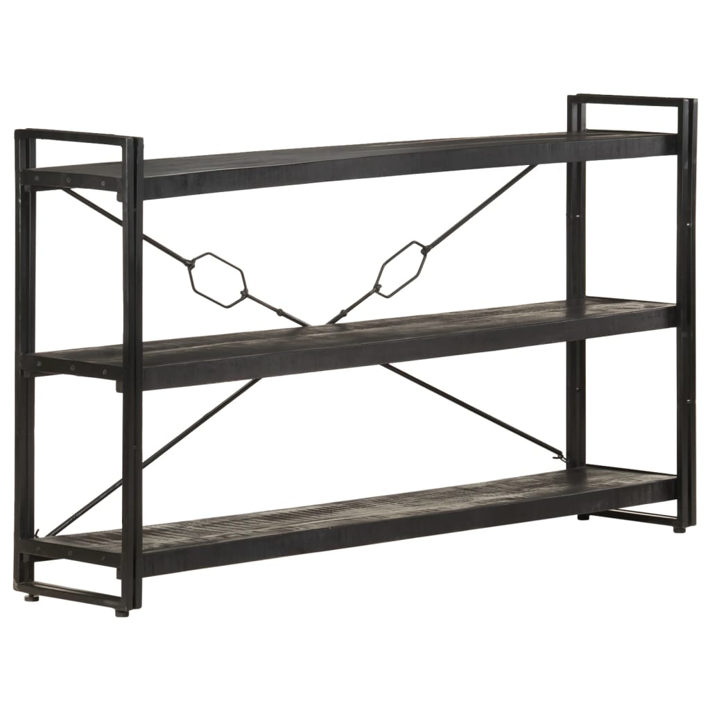 Bücherregal 3 Fächer Schwarz 140x30x80 cm Mango Massivholz