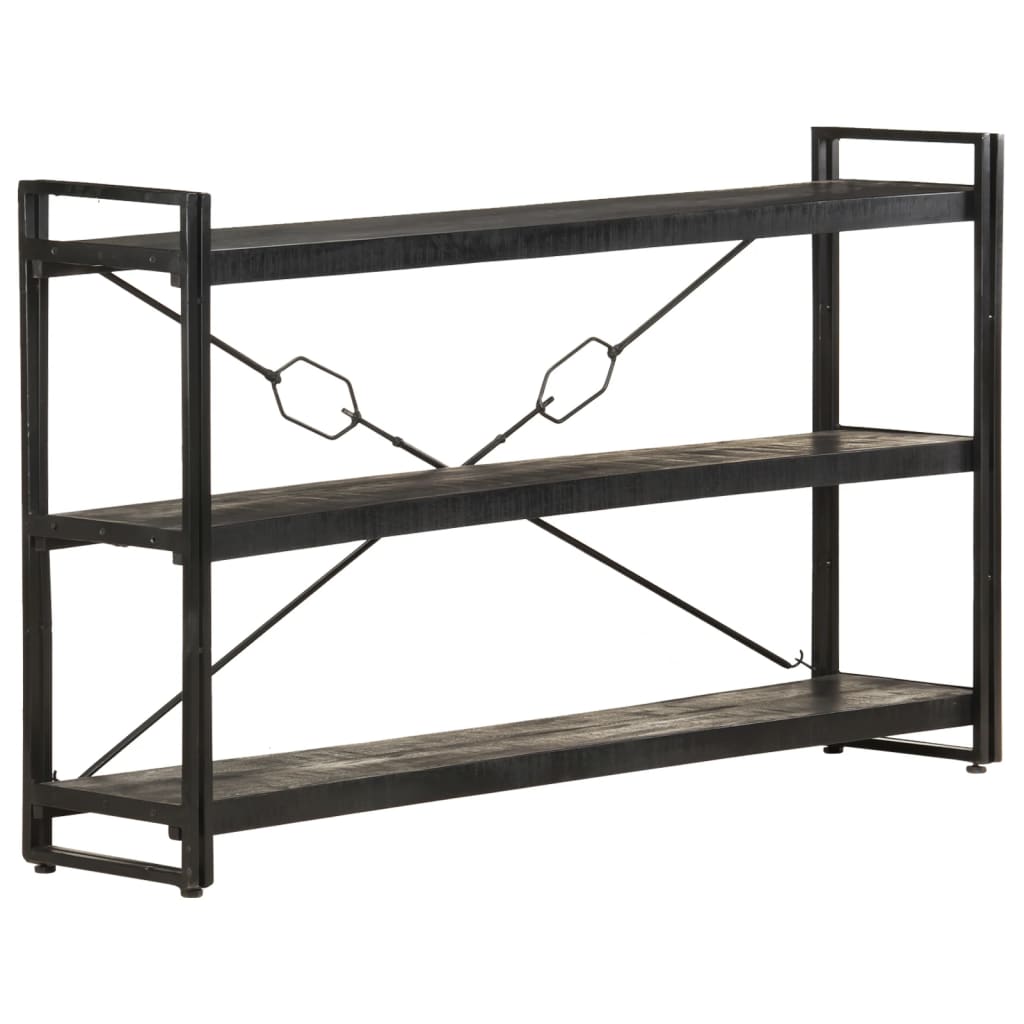 Bücherregal 3 Fächer Schwarz 140x30x80 cm Mango Massivholz