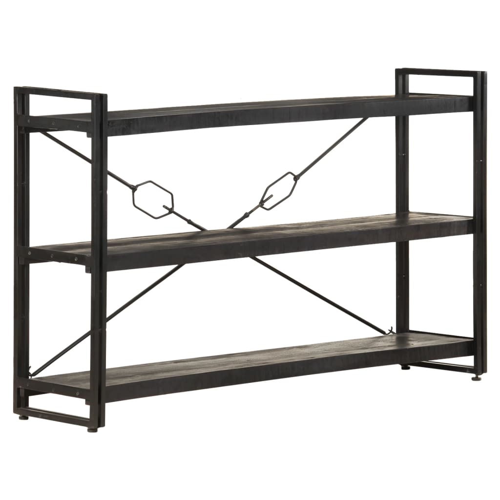 Bücherregal 3 Fächer Schwarz 140x30x80 cm Mango Massivholz