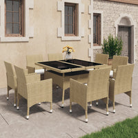 Thumbnail for 9-tlg. Garten-Essgruppe Poly Rattan und Glas Beige