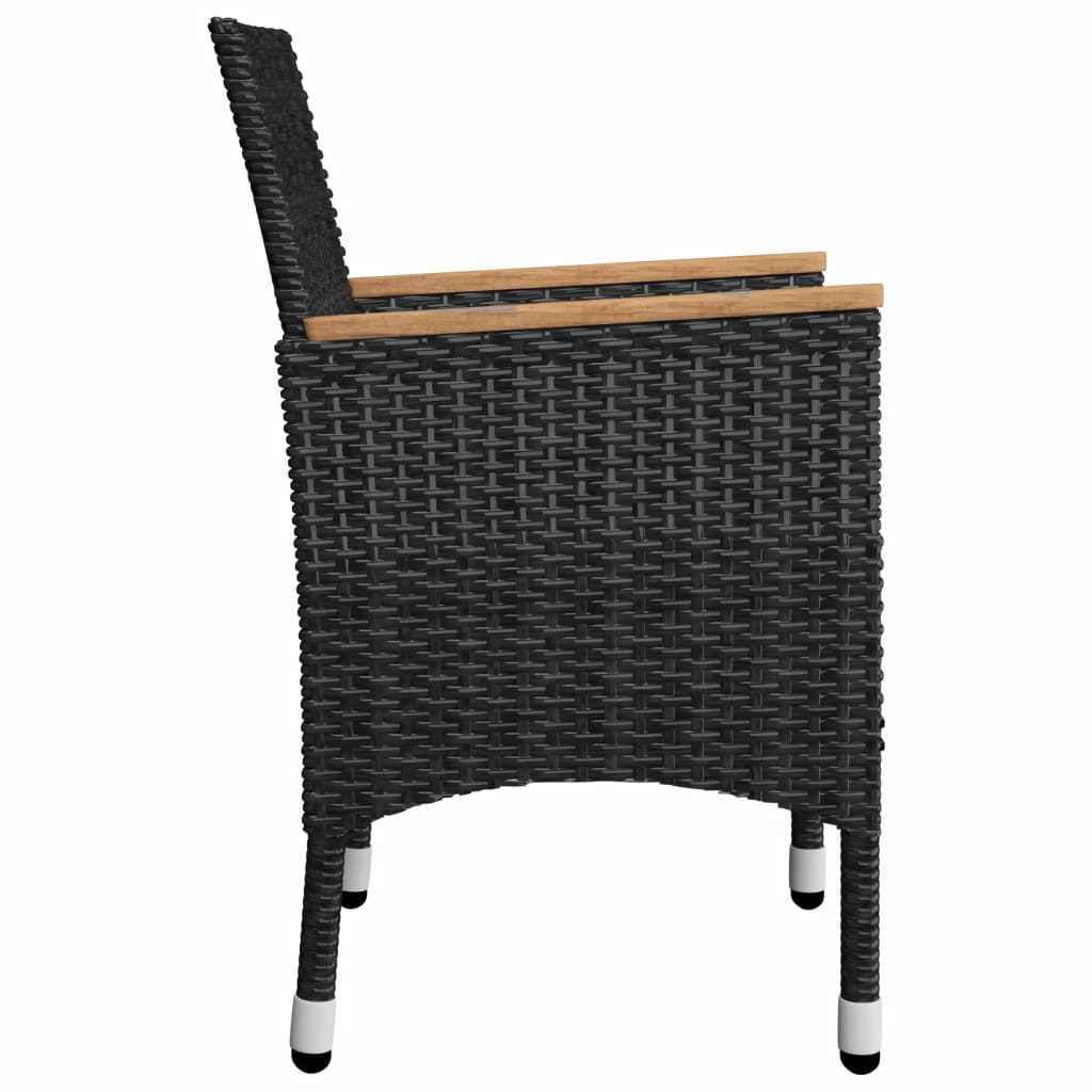 3-tlg. Bistro-Set Poly Rattan und Hartglas Schwarz