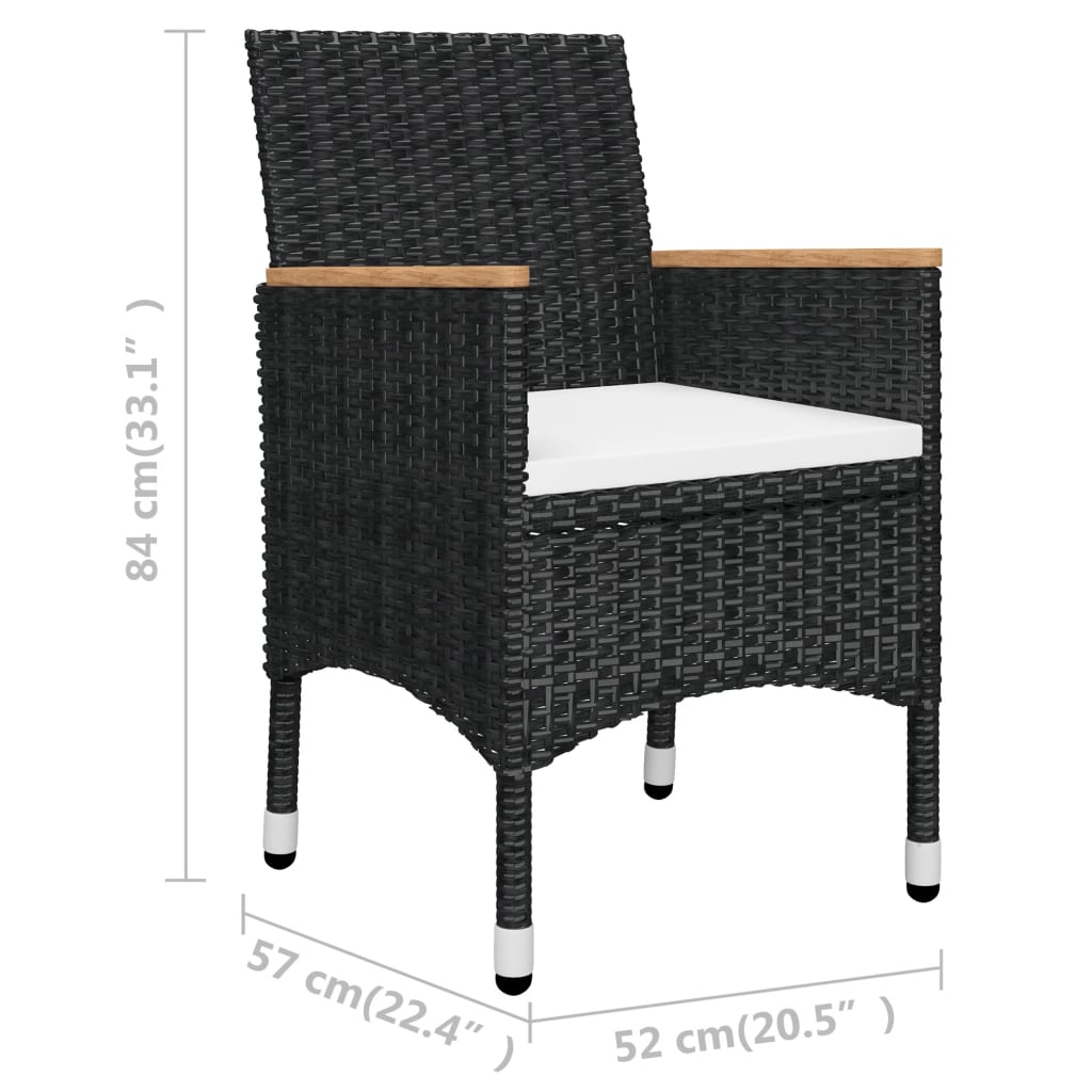 3-tlg. Bistro-Set Poly Rattan und Hartglas Schwarz