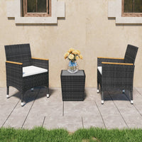 Thumbnail for 3-tlg. Bistro-Set Poly Rattan und Hartglas Schwarz