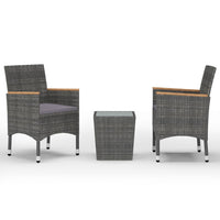 Thumbnail for 3-tlg. Bistro-Set Poly Rattan und Hartglas Grau