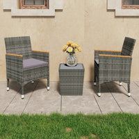 Thumbnail for 3-tlg. Bistro-Set Poly Rattan und Hartglas Grau