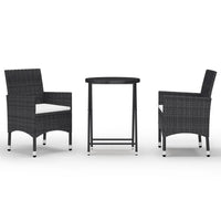 Thumbnail for 3-tlg. Bistro-Set Poly Rattan und Hartglas Schwarz