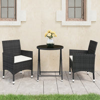 Thumbnail for 3-tlg. Bistro-Set Poly Rattan und Hartglas Schwarz