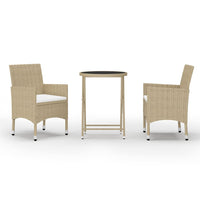 Thumbnail for 3-tlg. Bistro-Set Poly Rattan und Hartglas Beige