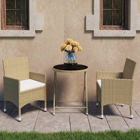 Thumbnail for 3-tlg. Bistro-Set Poly Rattan und Hartglas Beige