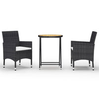 Thumbnail for 3-tlg. Bistro-Set Poly Rattan und Akazienholz Schwarz