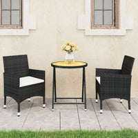 Thumbnail for 3-tlg. Bistro-Set Poly Rattan und Akazienholz Schwarz