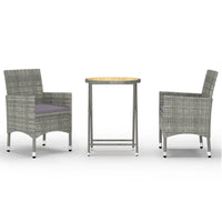 Thumbnail for 3-tlg. Bistro-Set Poly Rattan und Akazienholz Grau