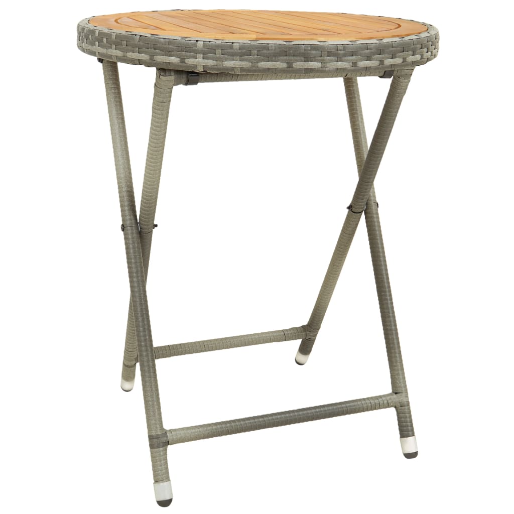 3-tlg. Bistro-Set Poly Rattan und Akazienholz Grau