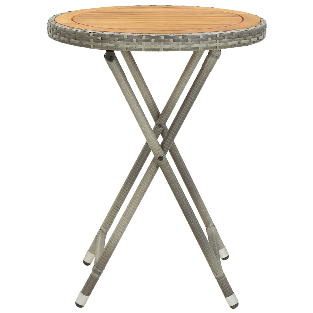 3-tlg. Bistro-Set Poly Rattan und Akazienholz Grau
