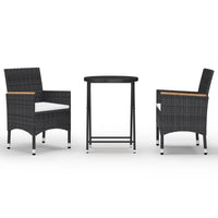 Thumbnail for 3-tlg. Bistro-Set Poly Rattan und Hartglas Schwarz