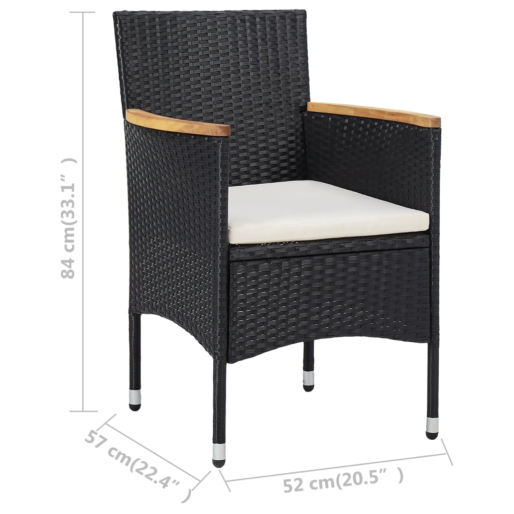 3-tlg. Bistro-Set Poly Rattan und Hartglas Schwarz