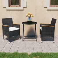 Thumbnail for 3-tlg. Bistro-Set Poly Rattan und Hartglas Schwarz