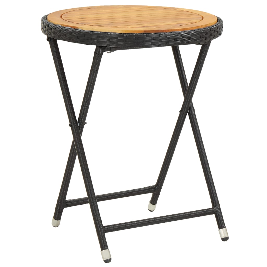3-tlg. Bistro-Set Poly Rattan und Akazienholz Schwarz