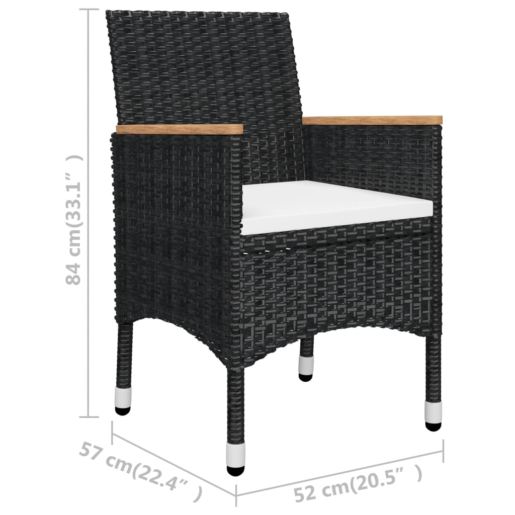 3-tlg. Bistro-Set Poly Rattan und Akazienholz Schwarz