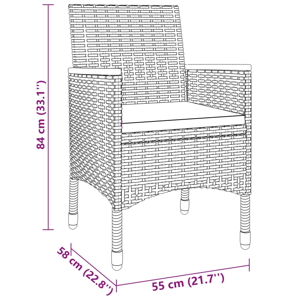 5-tlg. Garten-Essgruppe Poly Rattan und Hartglas Schwarz