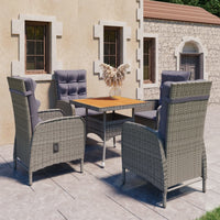 Thumbnail for 5-tlg. Garten-Essgruppe Poly Rattan und Akazienholz Grau