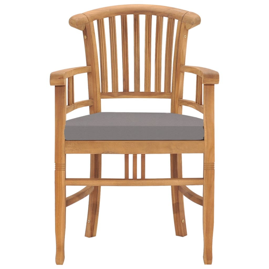 Gartenstühle 2 Stk. mit Dunkelgrauen Kissen Teak Massivholz