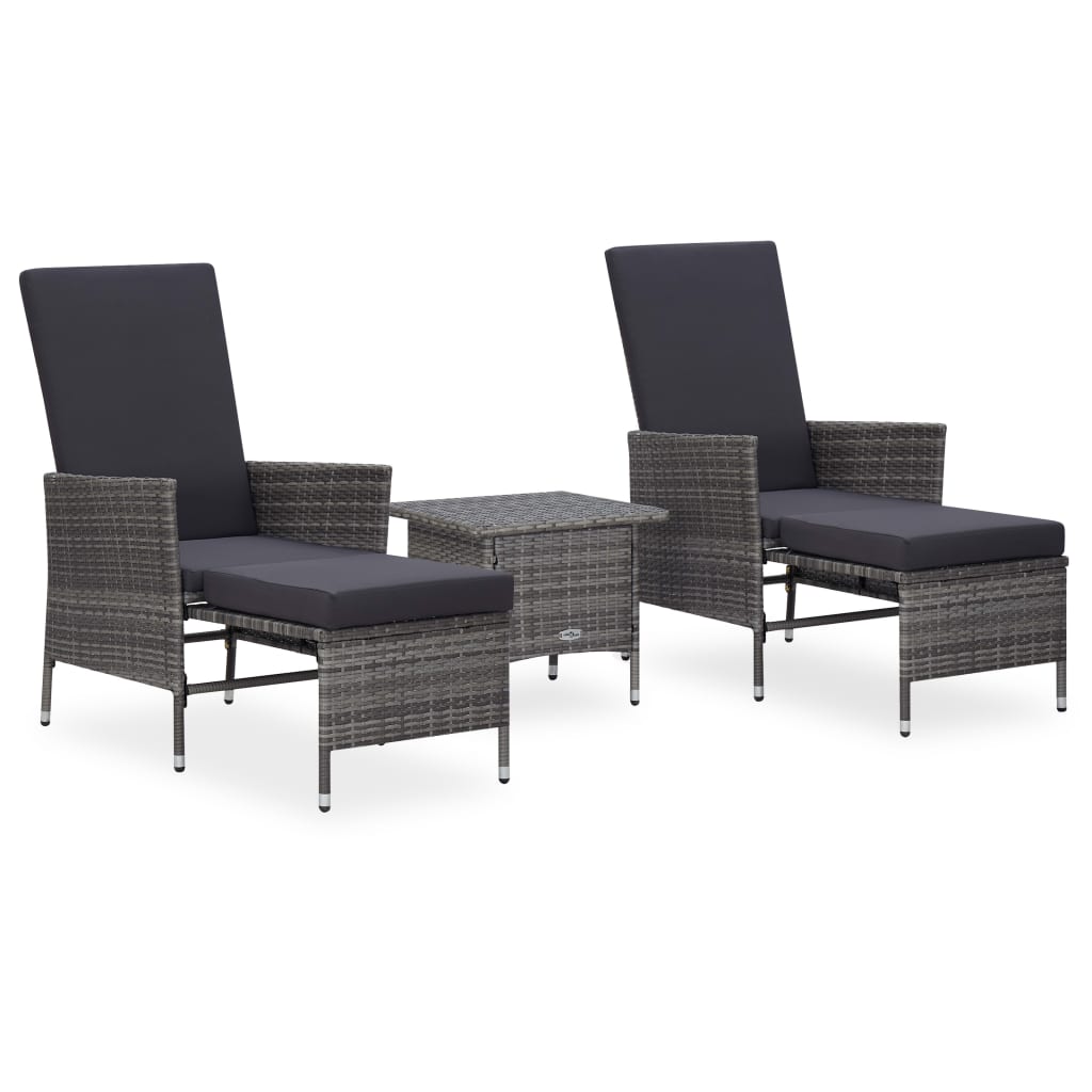 3-tlg. Garten-Lounge-Set mit Auflagen Poly Rattan Grau