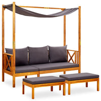 Thumbnail for Gartenbank mit Sonnendach und Fußhockern Massivholz Akazie
