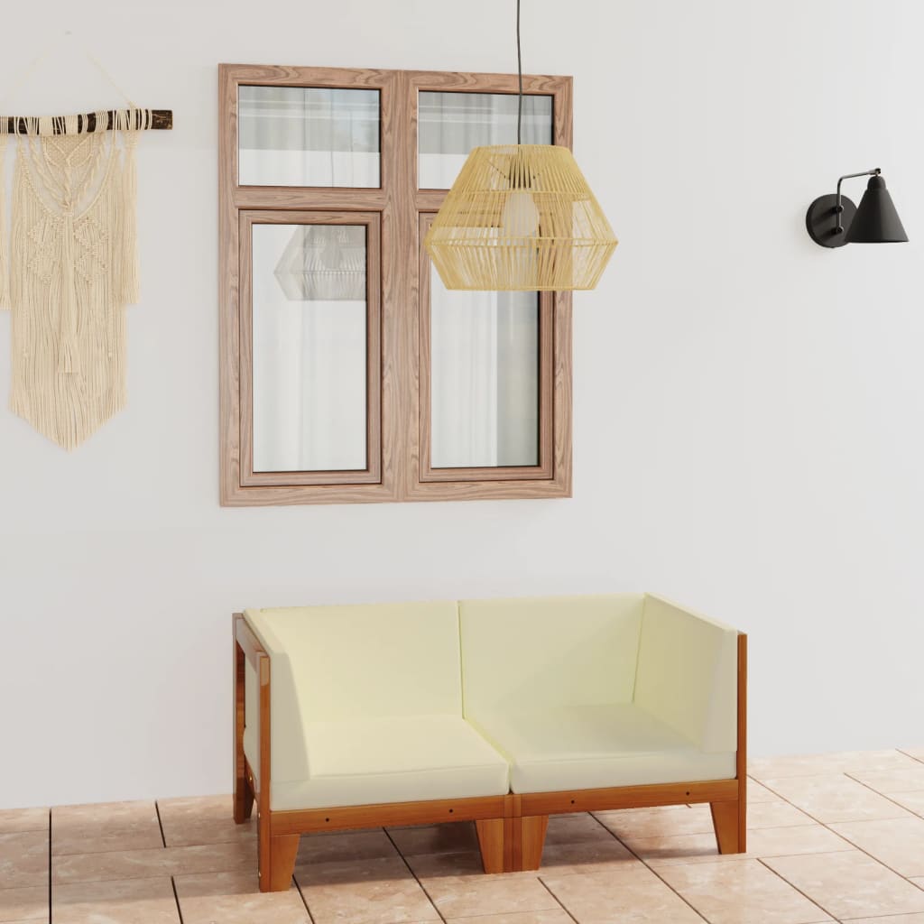 2-Sitzer-Sofa mit Cremeweißen Kissen Akazie Massivholz