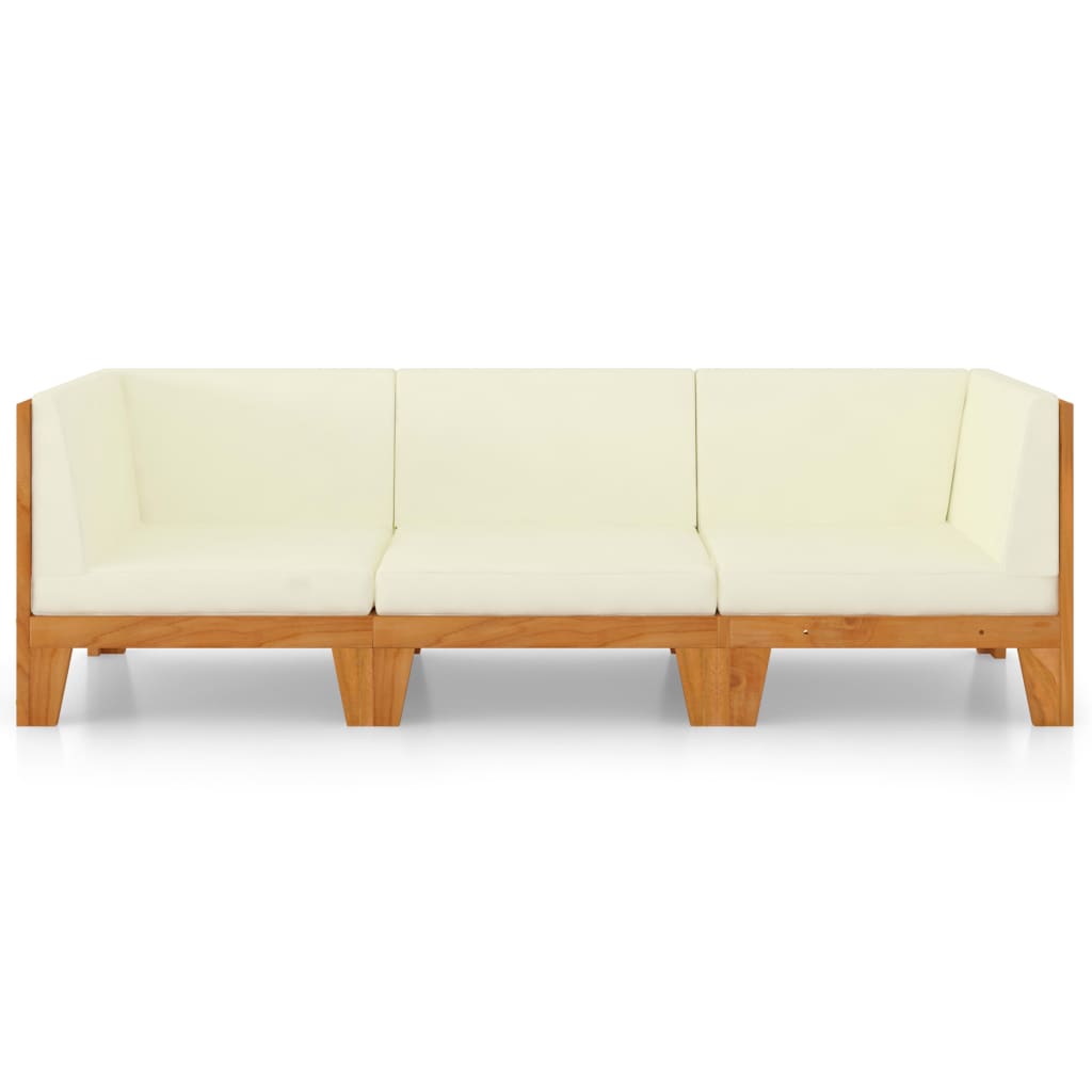 3-tlg. Garten-Lounge-Set mit Kissen Akazie Massivholz