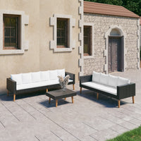 Thumbnail for 3-tlg. Garten-Lounge-Set mit Kissen Poly Rattan Schwarz