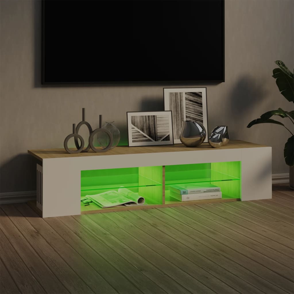 TV-Schrank mit LED-Leuchten Weiß Sonoma-Eiche 135x39x30 cm