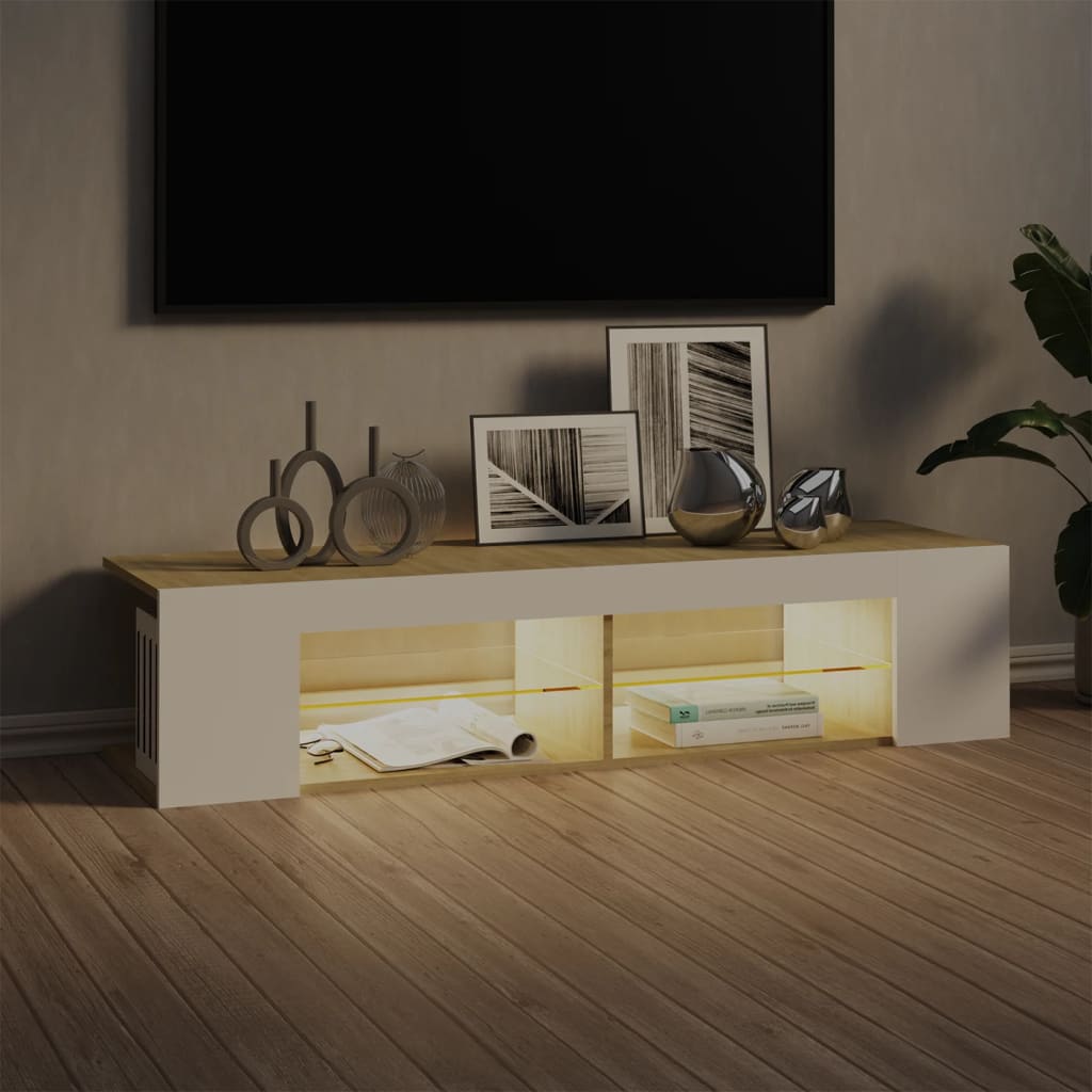 TV-Schrank mit LED-Leuchten Weiß Sonoma-Eiche 135x39x30 cm
