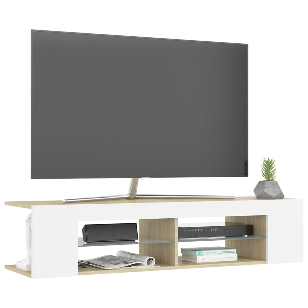 TV-Schrank mit LED-Leuchten Weiß Sonoma-Eiche 135x39x30 cm