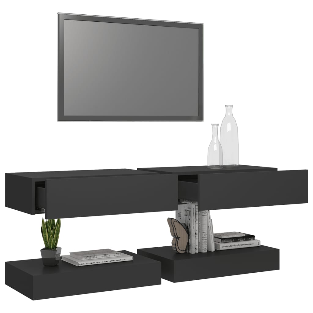 TV-Schränke LED-Leuchten 2 Stk. Grau 60x35 cm