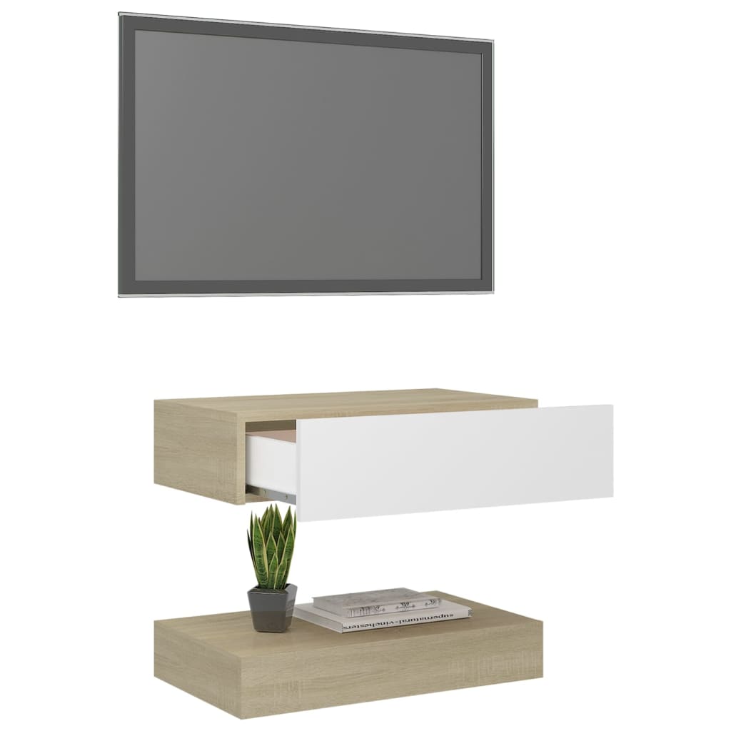 TV-Schrank mit LED-Leuchten Weiß Sonoma-Eiche 60x35 cm