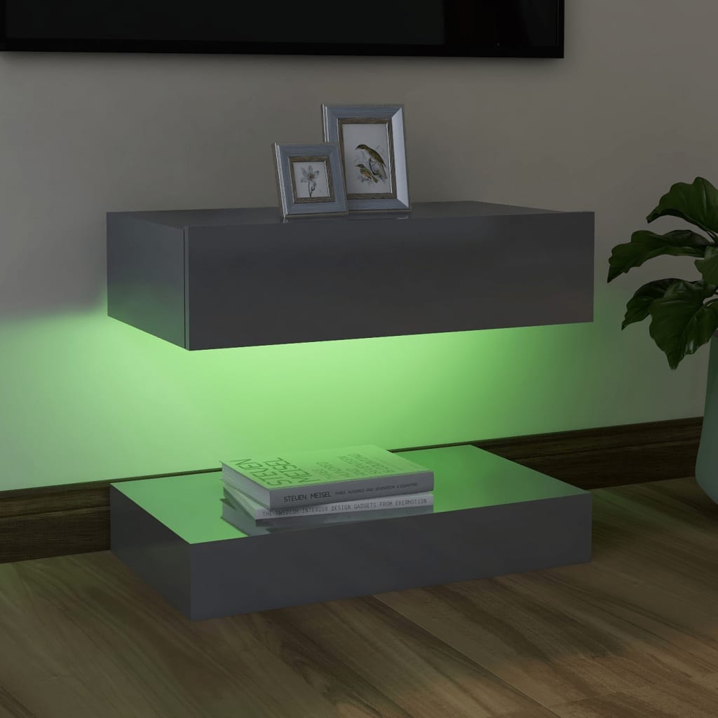 TV-Schrank mit LED-Leuchten Hochglanz-Grau 60x35 cm