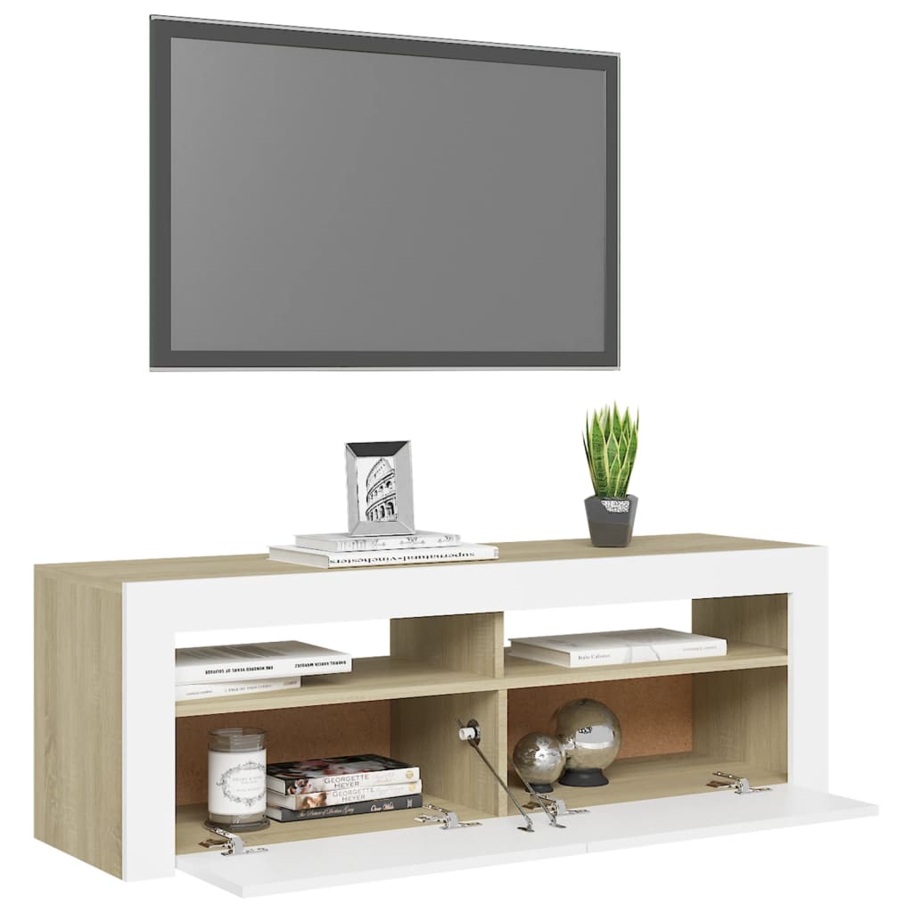 TV-Schrank mit LED-Leuchten Weiß Sonoma-Eiche 120x35x40 cm