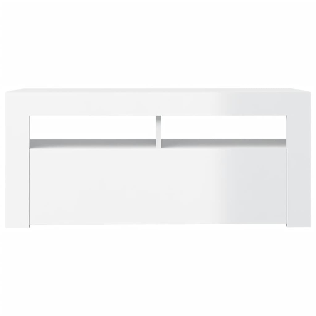 TV-Schrank mit LED-Leuchten Hochglanz-Weiß 90x35x40 cm
